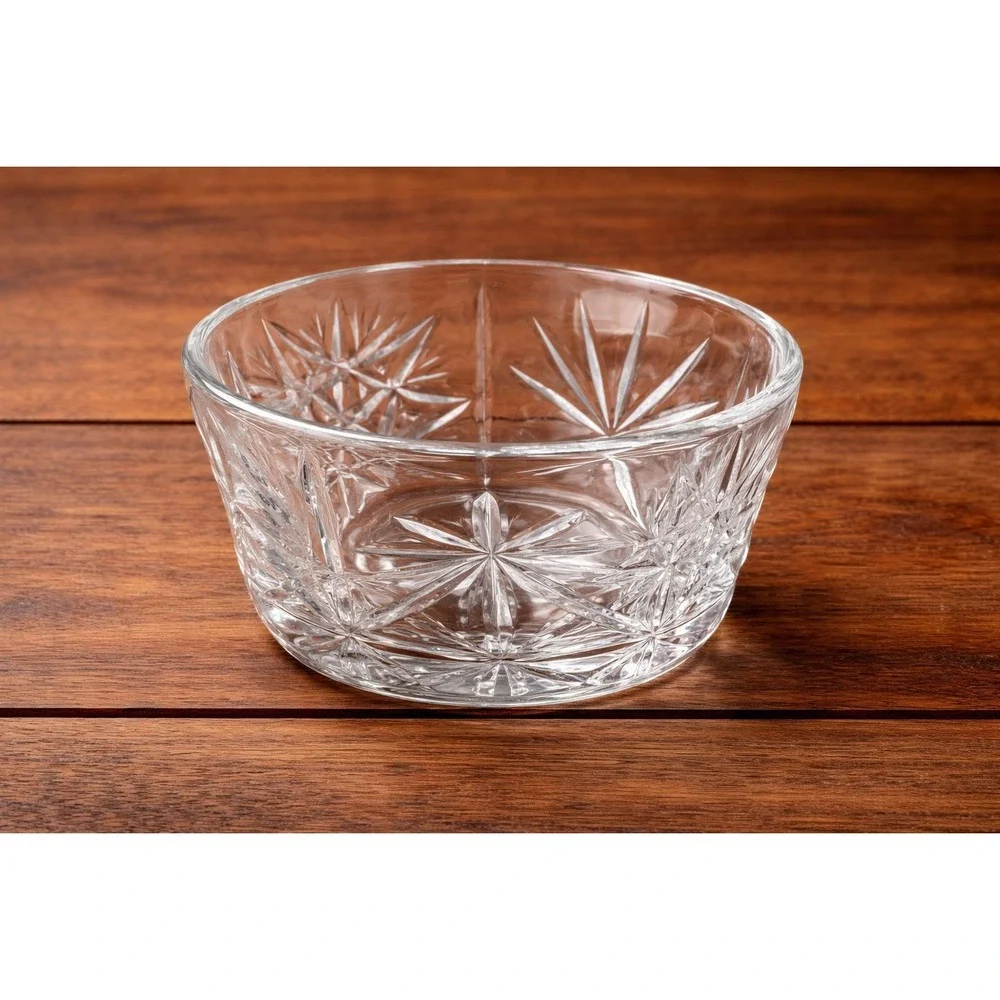 Vintage Style Cut Glass Bowl Starburst Etched Clear Heavy‎ Decorative Dish